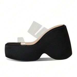 Black Clear Double Strap satin Y2K 90’s Wedge‎ summer dress size 10 eu 41